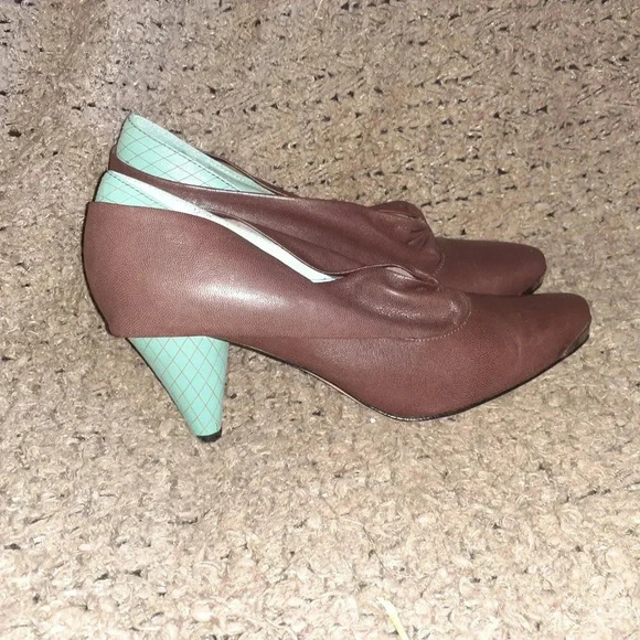 RAKISH HEELS-Rebekah Roy Stylist-Brown/Turquoise Leather-RARE-Size 39-Near Mint - Picture 3 of 6